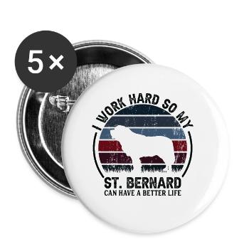 Work Hard Work - Retro St. Bernard - Buttons small 1''/25 mm (5-pack) - white - Front