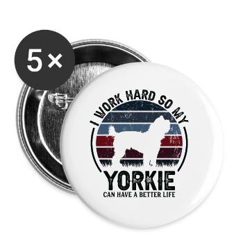 Travaillez dur - Retro Yorkie - Lot de 5 petits badges (25 mm) - blanc - Devant