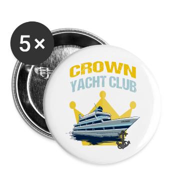 Yacht Club Kapitain Krone mit Anker - Buttons klein 25 mm (5er Pack) - Weiß - Vorne