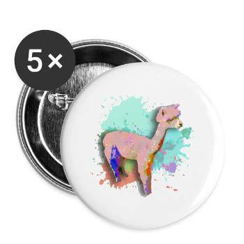 Alpaka, Llama, lama, farbklecks,graffiti,bunt - Buttons klein 25 mm (5er Pack) - Weiß - Vorne