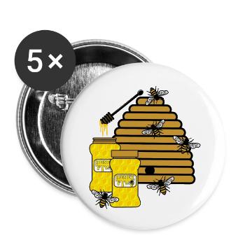 Ruche avec du miel et des abeilles - Lot de 5 petits badges (25 mm) - blanc - Devant