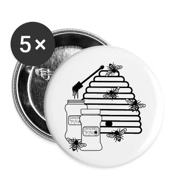 Ruche avec du miel et des abeilles - Lot de 5 petits badges (25 mm) - blanc - Devant