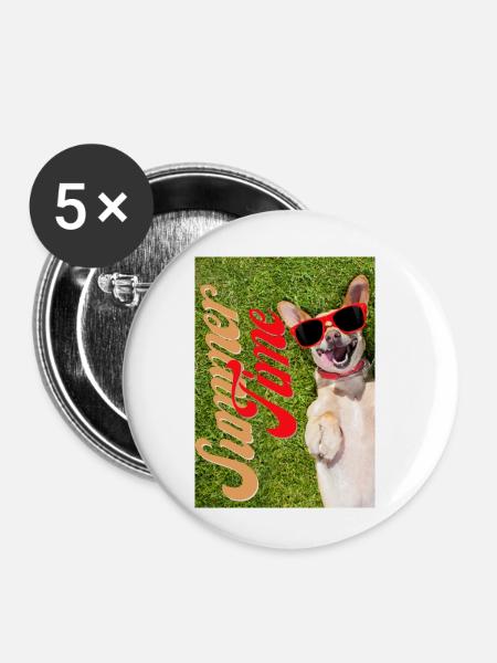Summer Time lustiges Hunde Design - Buttons klein 25 mm (5er Pack) - Weiß