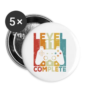 Level 11 Complete 11 Geburtstag Junge Mädchen - Buttons klein 25 mm (5er Pack) - Weiß - Vorne