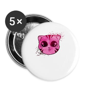 Mignon chat Kawaii - Lot de 5 petits badges (25 mm) - blanc - Devant