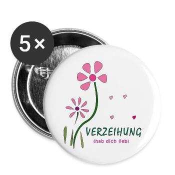 Verzeihung, Blumen - Buttons klein 25 mm (5er Pack) - Weiß - Vorne