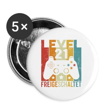 Level 21 Freigeschaltet Geburtstag Mann Frau Gamer - Buttons klein 25 mm (5er Pack) - Weiß - Vorne