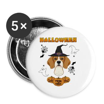 Joyeux Halloween I Dog Lover I Beagle - Lot de 5 petits badges (25 mm) - blanc - Devant