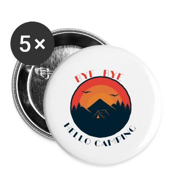 Bonjour Camping Aventure Aventure Vacances Forêt - Lot de 5 petits badges (25 mm) - blanc - Devant