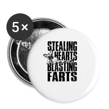 Herzen stehlen und Fürze sprengen - doggy - Buttons klein 25 mm (5er Pack) - Weiß - Vorne