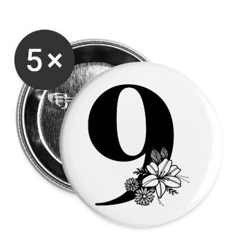 Zahl 9 - Buttons klein 25 mm (5er Pack) - Weiß - Vorne