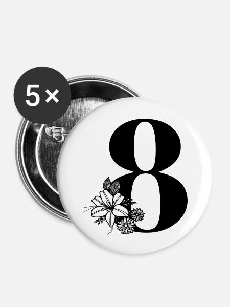 Zahl 8 - Buttons klein 25 mm (5er Pack) - Weiß