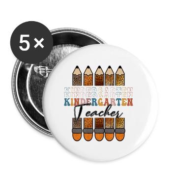 Kindergärtnerin Leopard Pencil Back To School - Buttons klein 25 mm (5er Pack) - Weiß - Vorne