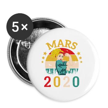 Mars 2020 Anniversaire Idée Cadeau Vintage 2020 - Lot de 5 petits badges (25 mm) - blanc - Devant