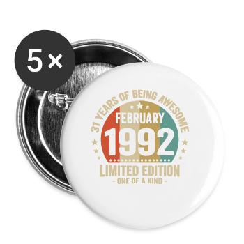 31 Jahre Awesome seit Februar 1992 - Buttons klein 25 mm (5er Pack) - Weiß - Vorne