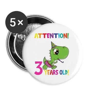 Dino Girl Attention I Am Now 3 Years Old - Buttons klein 25 mm (5er Pack) - Weiß - Vorne
