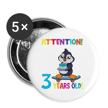 Penguin Attention I Am Now 3 Years Old - Buttons klein 25 mm (5er Pack) - Weiß - Vorne
