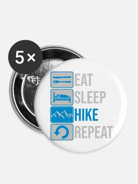 Eat Sleep Hike Repeat - Buttons klein 25 mm (5er Pack) - Weiß