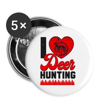 Cœur de chasseur de chasse au cerf buck - Lot de 5 petits badges (25 mm) - blanc - Devant