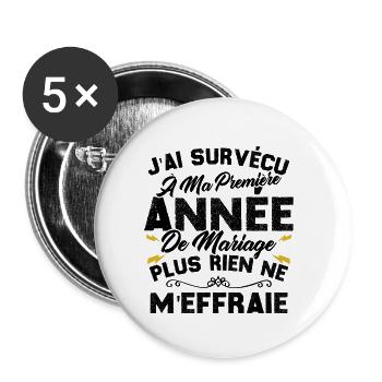 Humour Cadeau Ma Première Année De Mariage - Lot de 5 petits badges (25 mm) - blanc - Devant