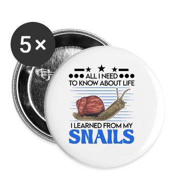 Schnecke Geschenk Weinbergschnecke - Buttons klein 25 mm (5er Pack) - Weiß - Vorne