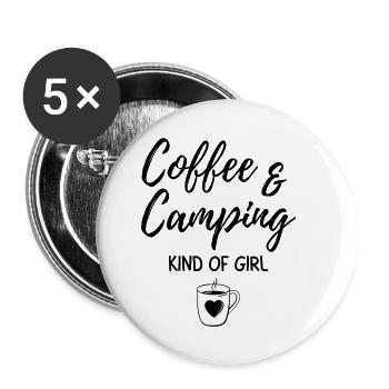 Café et camping genre de fille. - Lot de 5 petits badges (25 mm) - blanc - Devant