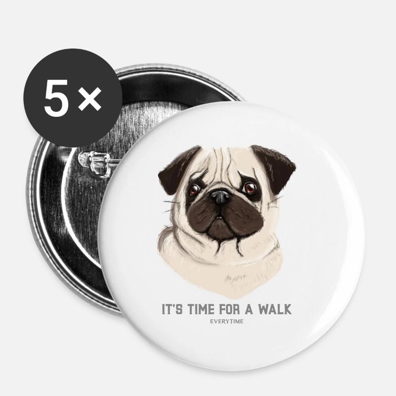 Dog Time for Walk - Buttons klein 25 mm (5er Pack) - Weiß