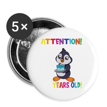 Penguin Birthday I Am Now 5 Years Old - Buttons small 1''/25 mm (5-pack) - white - Front