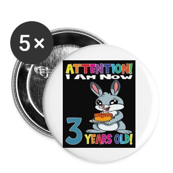 Rabbit Attention I Am Now 3 Years Old - Buttons klein 25 mm (5er Pack) - Weiß - Vorne