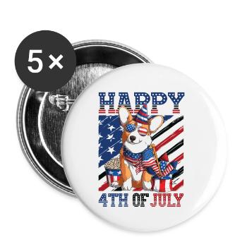 Happy 4th Of July Corgi - Buttons small 1''/25 mm (5-pack) - white - Front