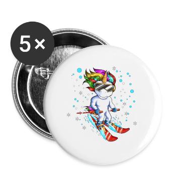 Vacances au ski Voyage Snowboard Licorne Conte de fées - Lot de 5 petits badges (25 mm) - blanc - Devant