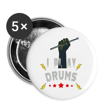 I play drums - Buttons klein 25 mm (5er Pack) - Weiß - Vorne