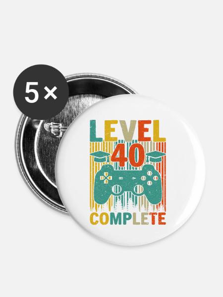 Level 40 abgeschlossen - Buttons klein 25 mm (5er Pack) - Weiß