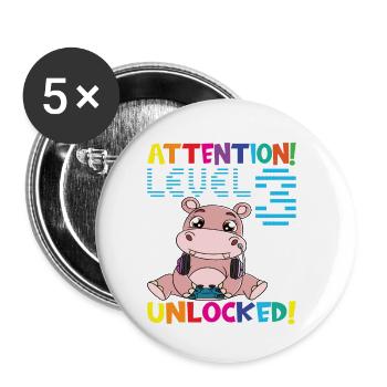 Level 3 Unlocked Gaming Geburtstag - Buttons klein 25 mm (5er Pack) - Weiß - Vorne