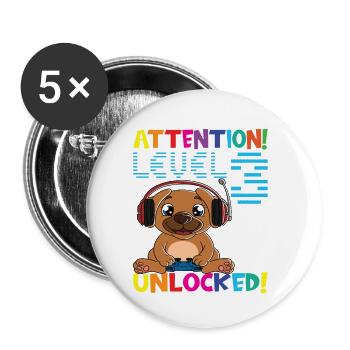 Level 3 Unlocked Gaming Geburtstag - Buttons klein 25 mm (5er Pack) - Weiß - Vorne