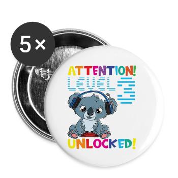 Level 3 Unlocked Gaming Geburtstag - Buttons klein 25 mm (5er Pack) - Weiß - Vorne
