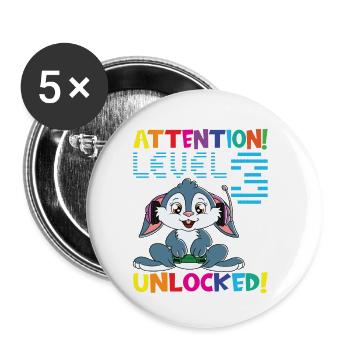 Level 3 Unlocked Gaming Geburtstag - Buttons klein 25 mm (5er Pack) - Weiß - Vorne