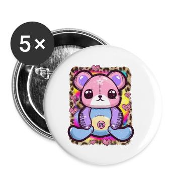 Ours en peluche goth kawaii - Lot de 5 petits badges (25 mm) - blanc - Devant