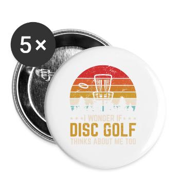 Je me demande si le disc golf pense à moi trop drôle fr - Lot de 5 petits badges (25 mm) - blanc - Devant