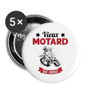 Vieux Motard Que Jamais Humour Cadeau - Lot de 5 petits badges (25 mm) - blanc - Devant