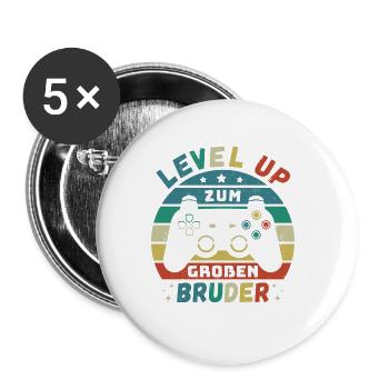 Level Up zum Großen Bruder Geburt Schwanger Gamer - Buttons klein 25 mm (5er Pack) - Weiß - Vorne