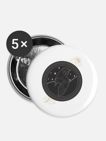 Eule der Nacht - Buttons klein 25 mm (5er Pack) - Weiß