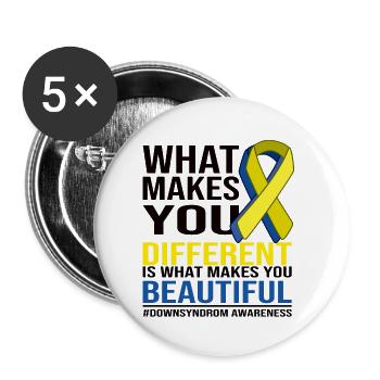 Different Beautiful Down Syndrome Awareness - Buttons small 1''/25 mm (5-pack) - white - Front
