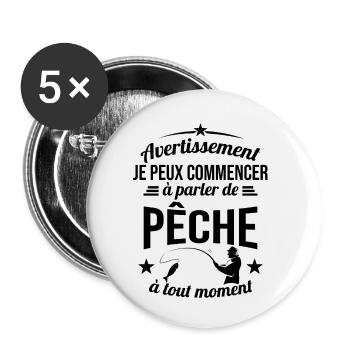 Parler de Pêche à Tout Moment Cadeau Pêcheur - Lot de 5 petits badges (25 mm) - blanc - Devant