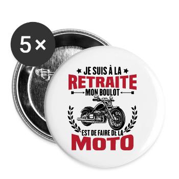 Retraite motard cadeau humour motard retraité moto - Lot de 5 petits badges (25 mm) - blanc - Devant