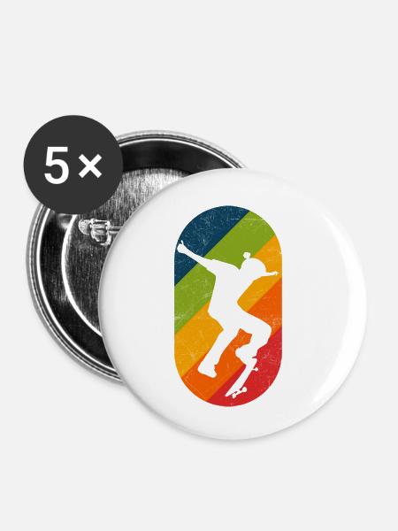 Skateboard Retro Kickflip Distressed - Buttons klein 25 mm (5er Pack) - Weiß