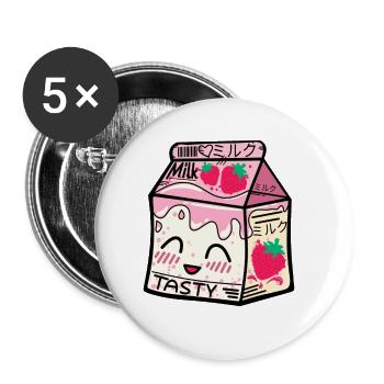 Erdbeer Milch Packung kawaii - Buttons klein 25 mm (5er Pack) - Weiß - Vorne