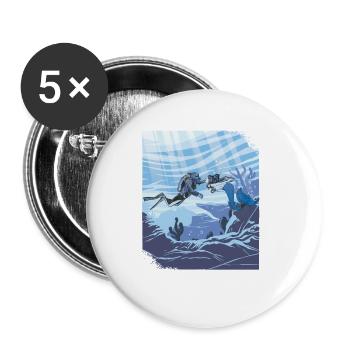 Plongeur sous-marin embrassant la sirène - Lot de 5 petits badges (25 mm) - blanc - Devant