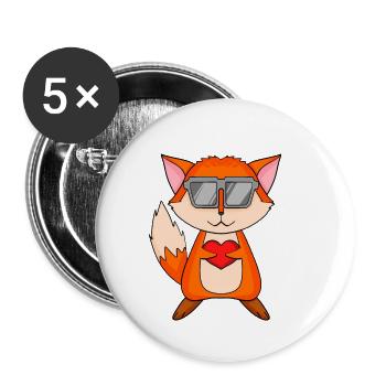 Fuchs mit Sonnenbrille und Herz - Buttons klein 25 mm (5er Pack) - Weiß - Vorne