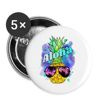 Ananas Aloha Colorful - Buttons klein 25 mm (5er Pack) - Weiß - Vorne